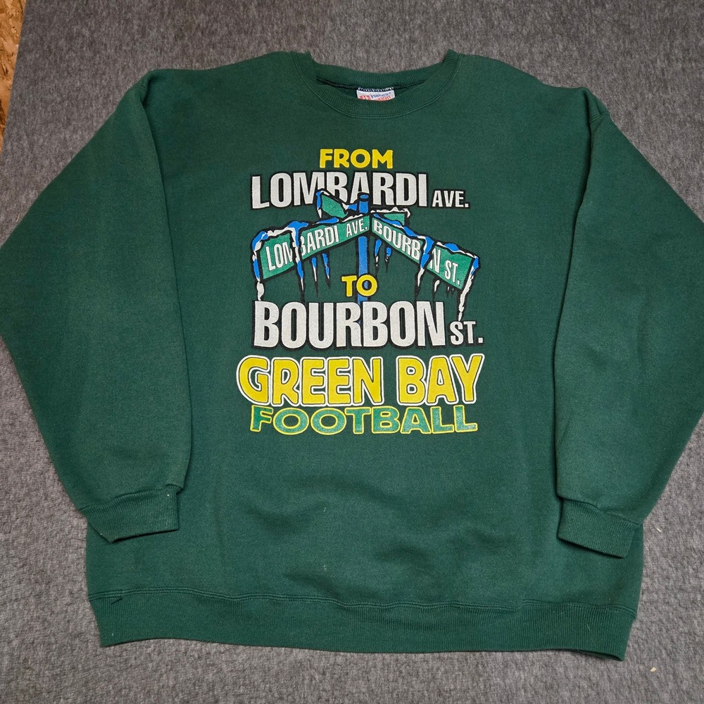 VTG 90s Green Bay Packers Hanes Sweatshirt Mens XL Football Lombardi Bourbon St.